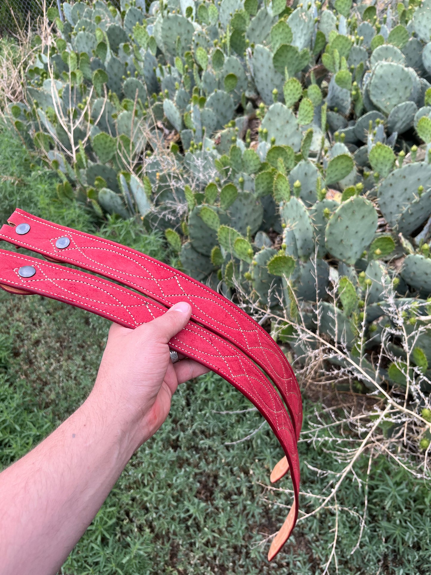 Candy apple red rough out gunslinger stitched belt