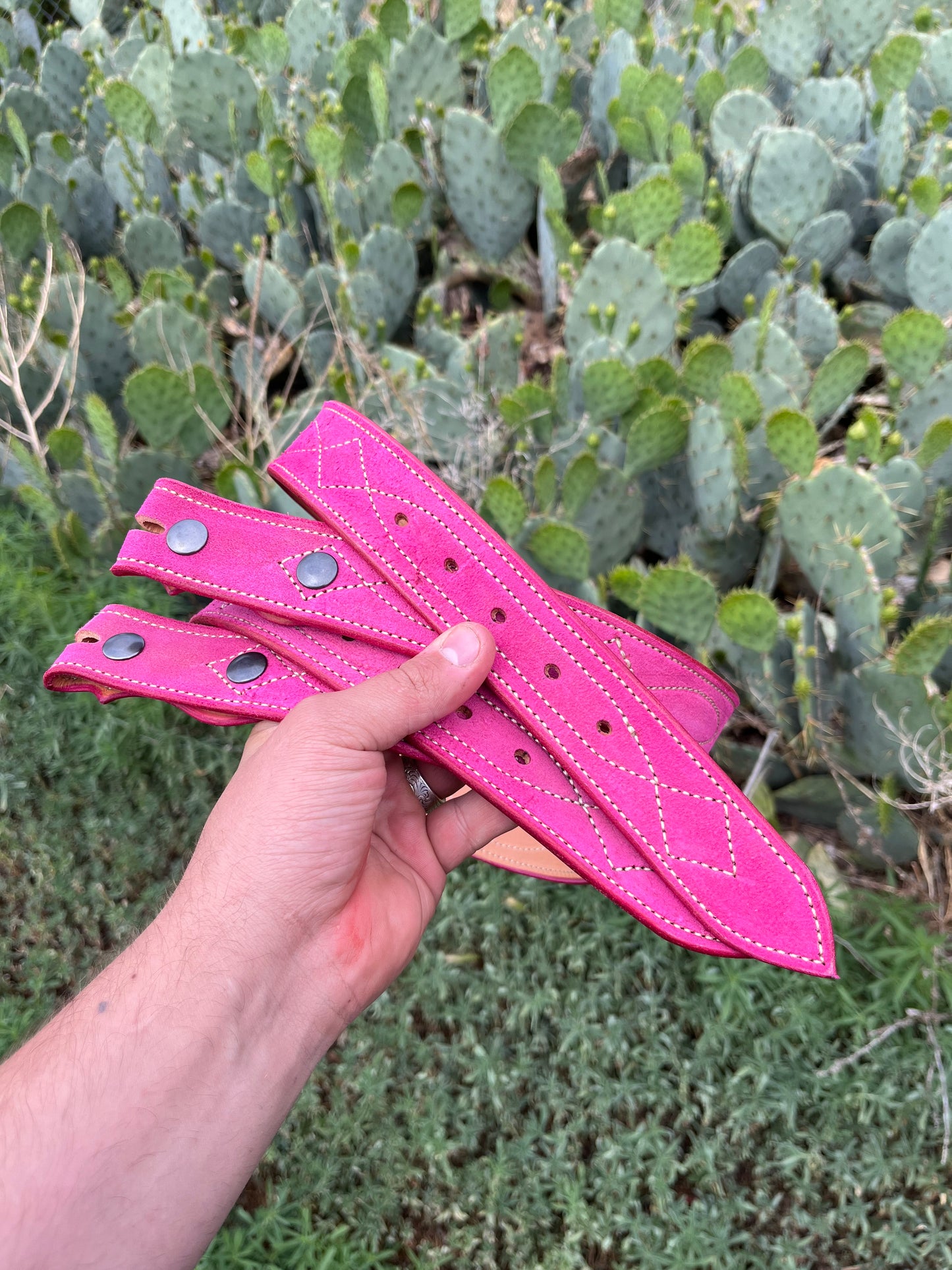 Pink rough out gun slinger stitched belt