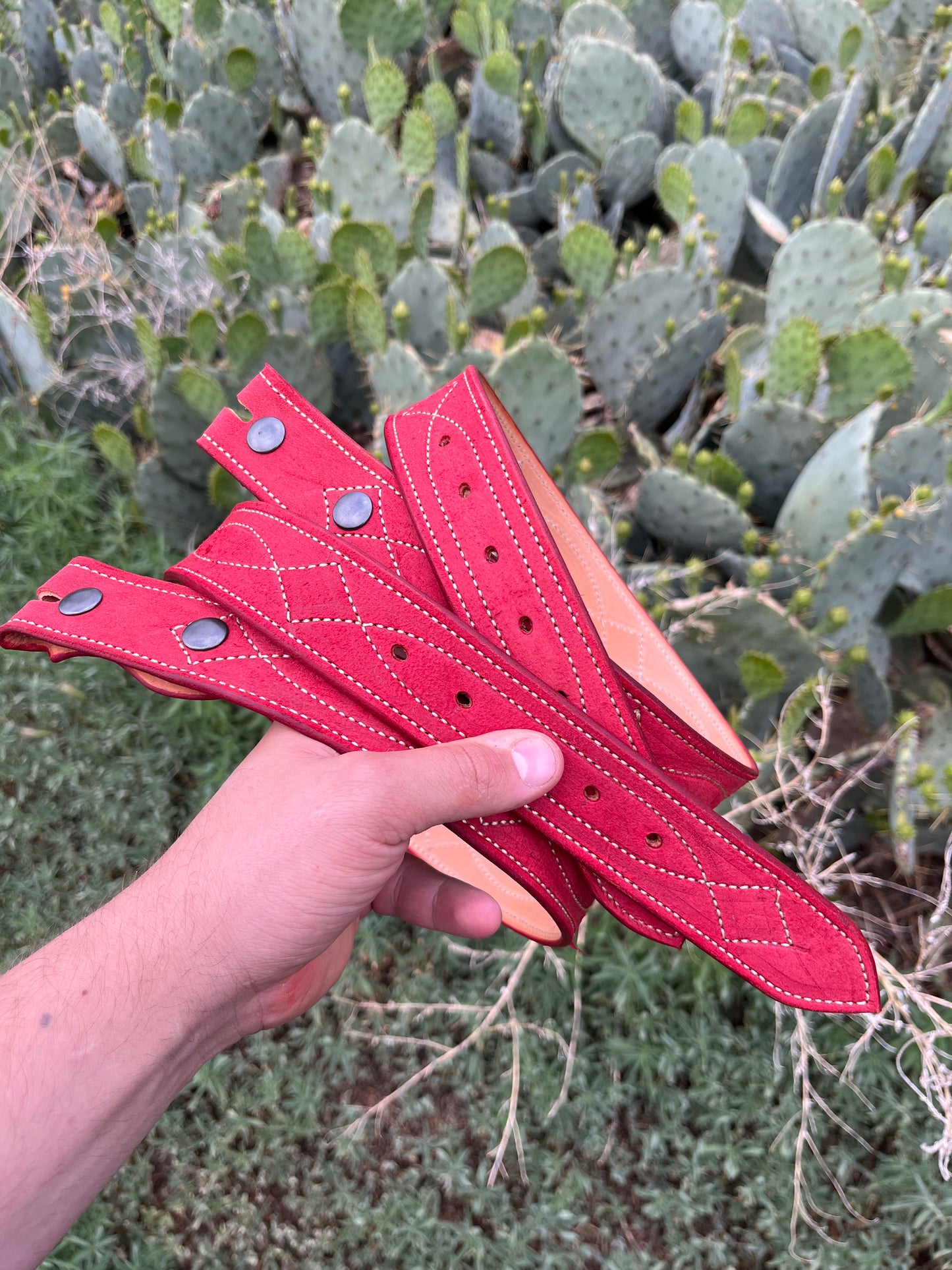 Candy apple red rough out gunslinger stitched belt