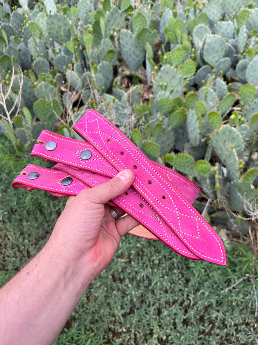 Pink rough out gun slinger stitched belt