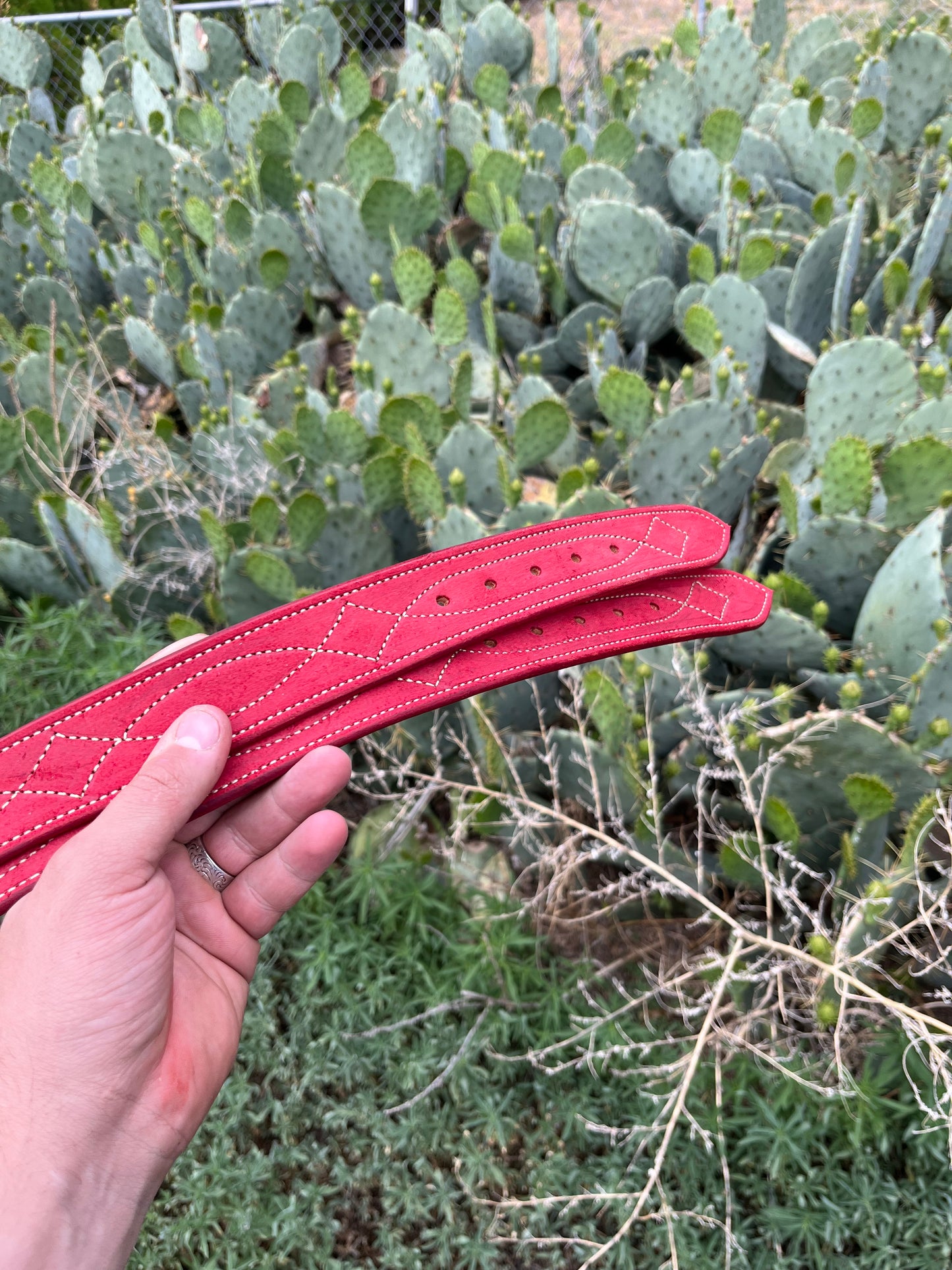 Candy apple red rough out gunslinger stitched belt