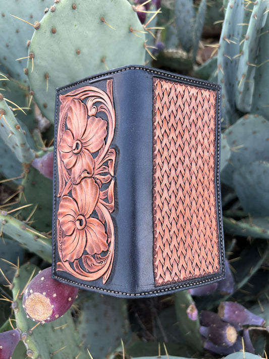 1/2 Tooled 1/2 Basket Roper Wallet