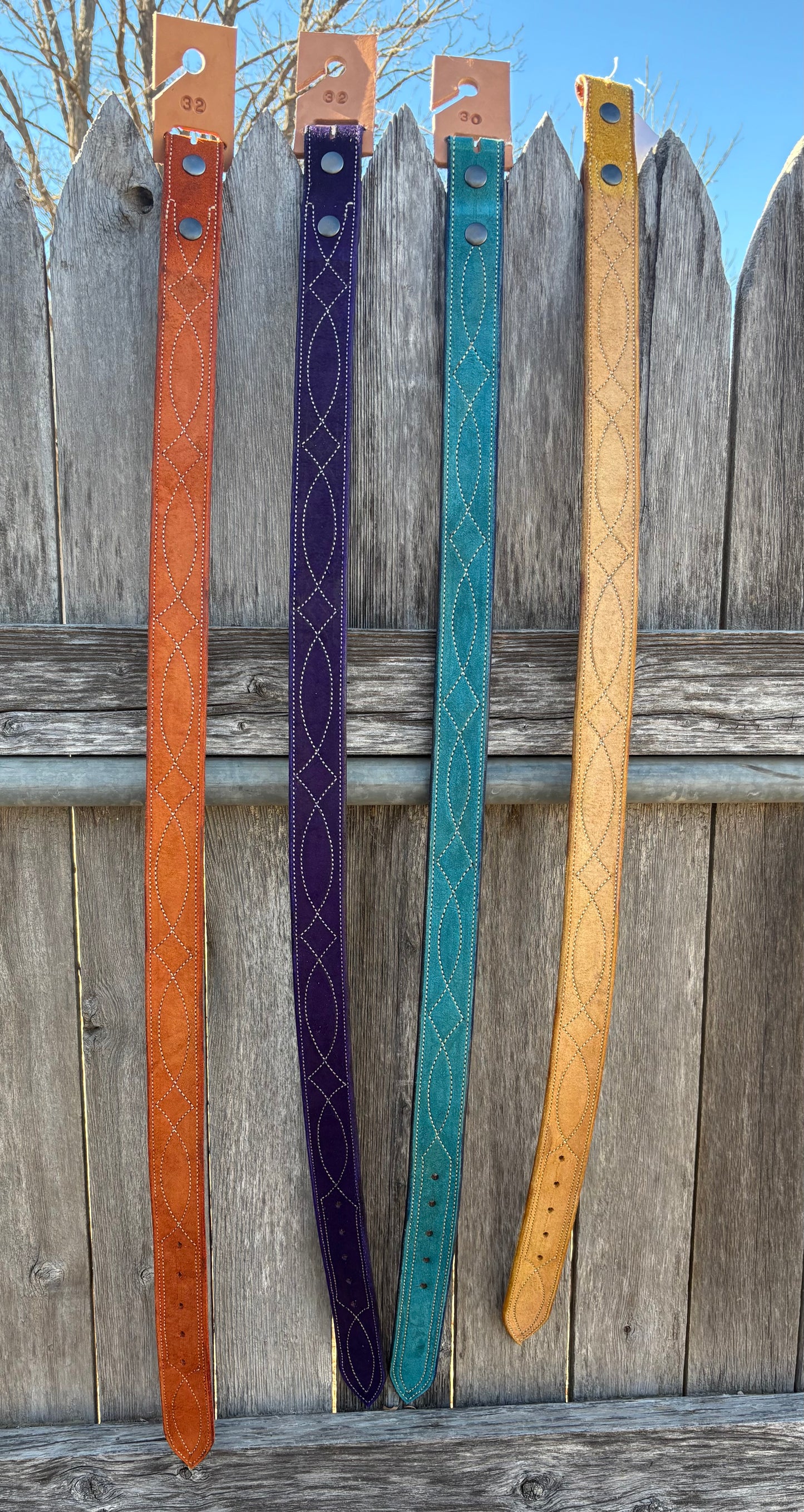Colored Rough Out Gunslinger Stitched Belts