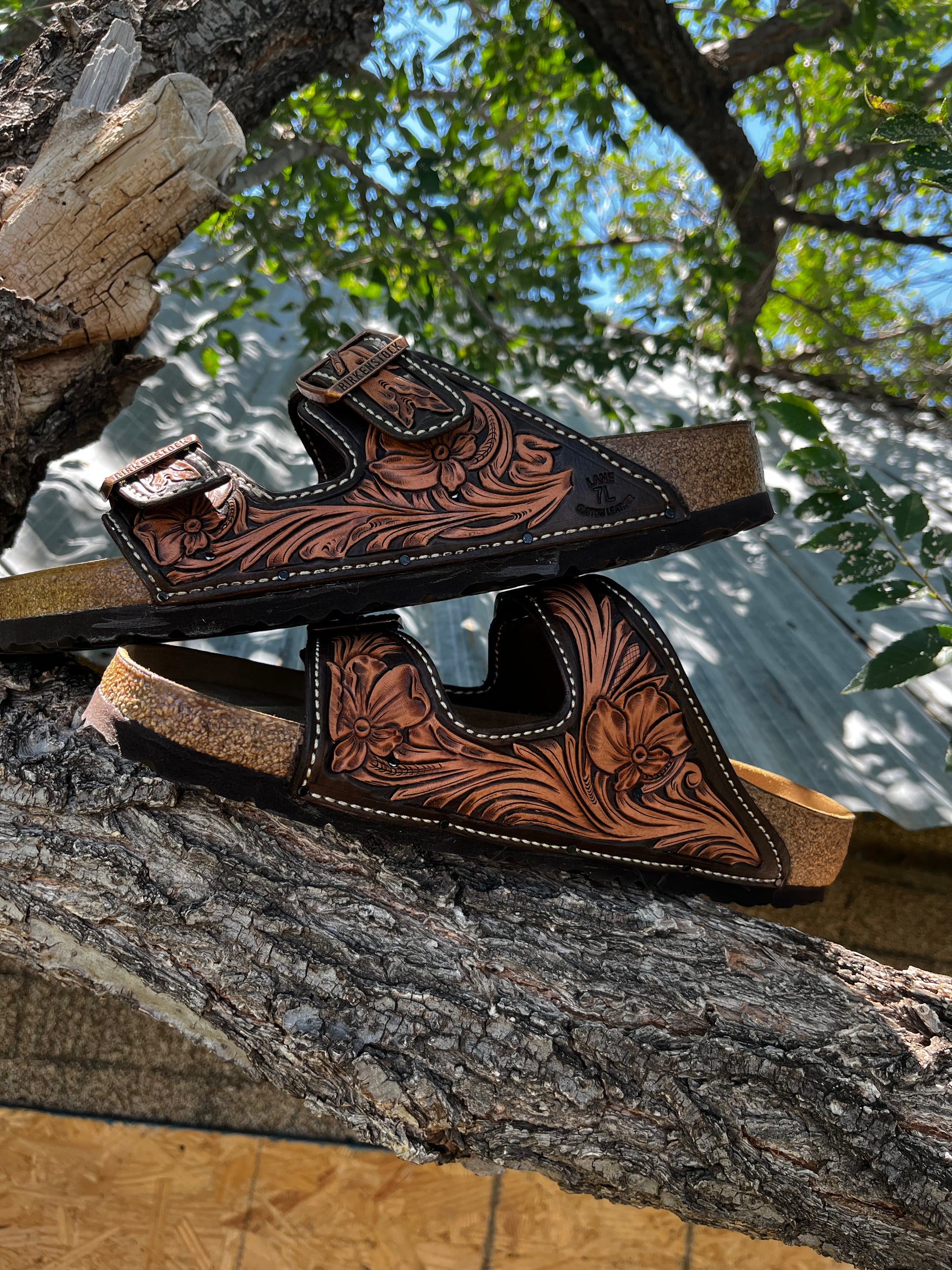 Custom tooled leather birkenstocks hotsell